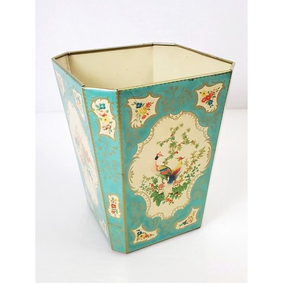 Baret Ware Metal Tole Waste Basket Botanicals Pheasant Birds - Picture 1 of 12